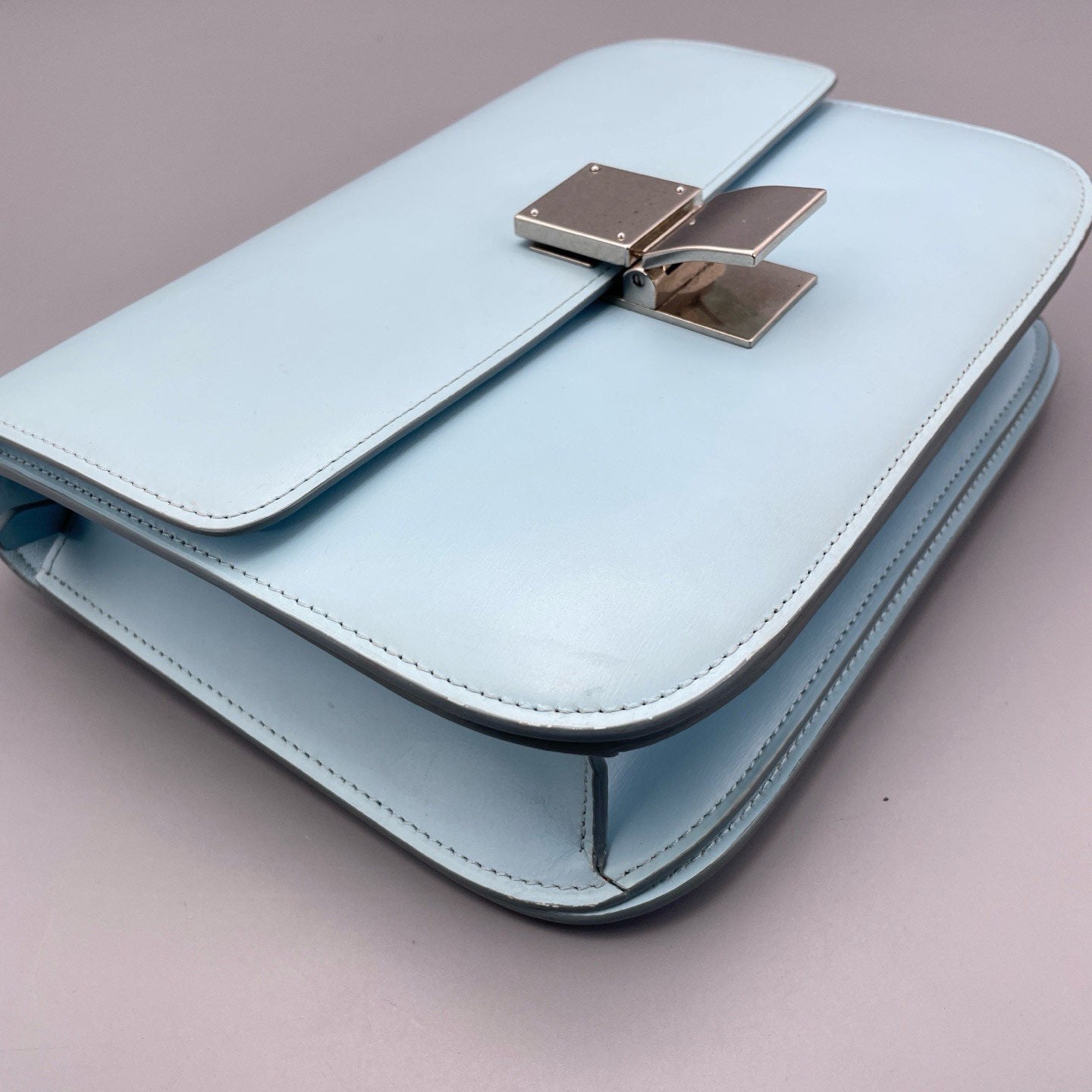 Celine - Box Bag Medium - Smooth calfskin leather - Light blue with Silver-Tone Hardware - (medium)