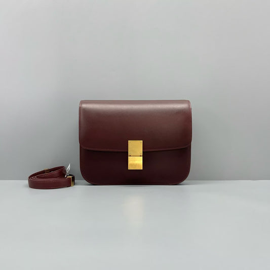 Celine - Box Bag - Smooth Calfskin Leather - Burgundy - (medium)