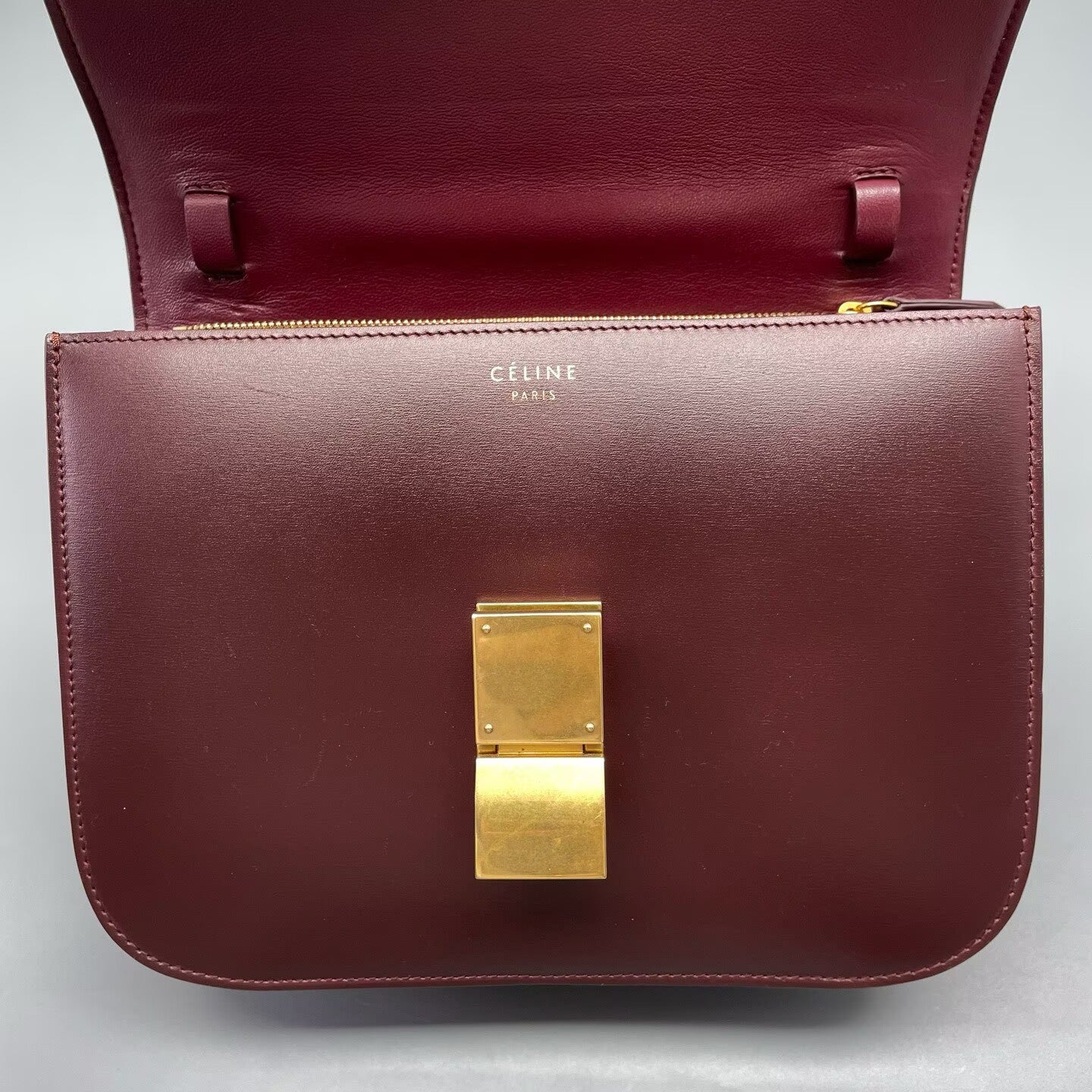Celine - Box Bag - Smooth Calfskin Leather - Burgundy - (medium)