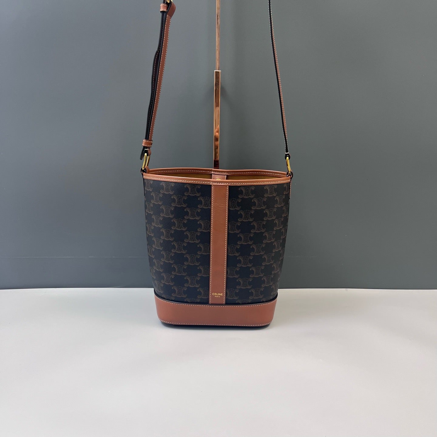 Celine - Bucket Bag - Triomphe coated canvas with leather trim - Brown - (Small)