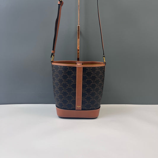 Celine - Bucket Bag - Triomphe coated canvas with leather trim - Brown - (Small)