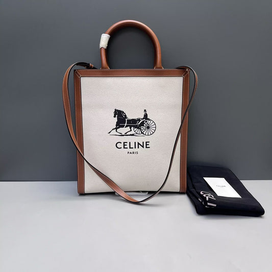 Celine - Cabas - Canvas and Leather - Beige and Brown - (Medium)