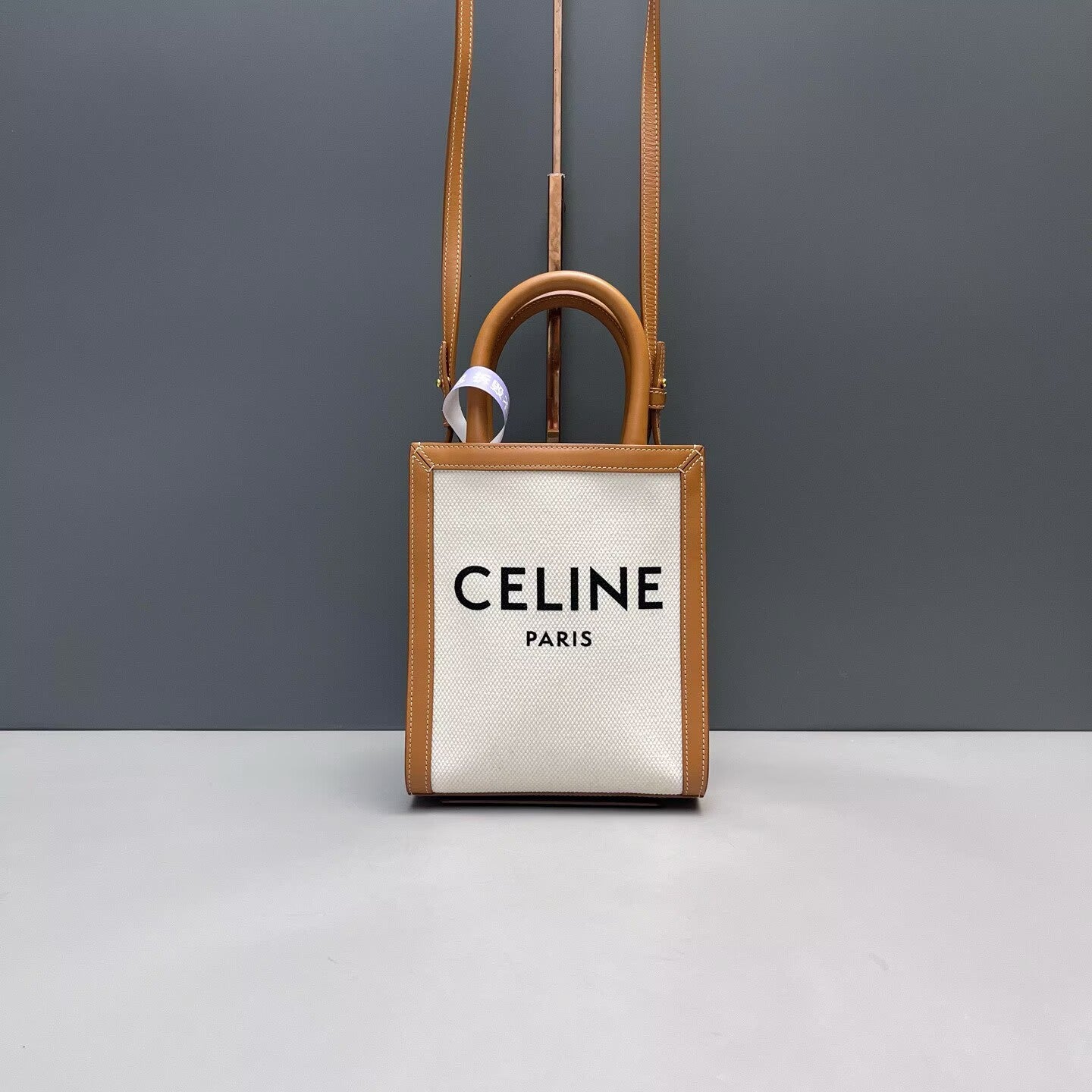 Celine - Cabas Mini Vertical Tote - Canvas with Leather trim - Beige and Brown - (mini)