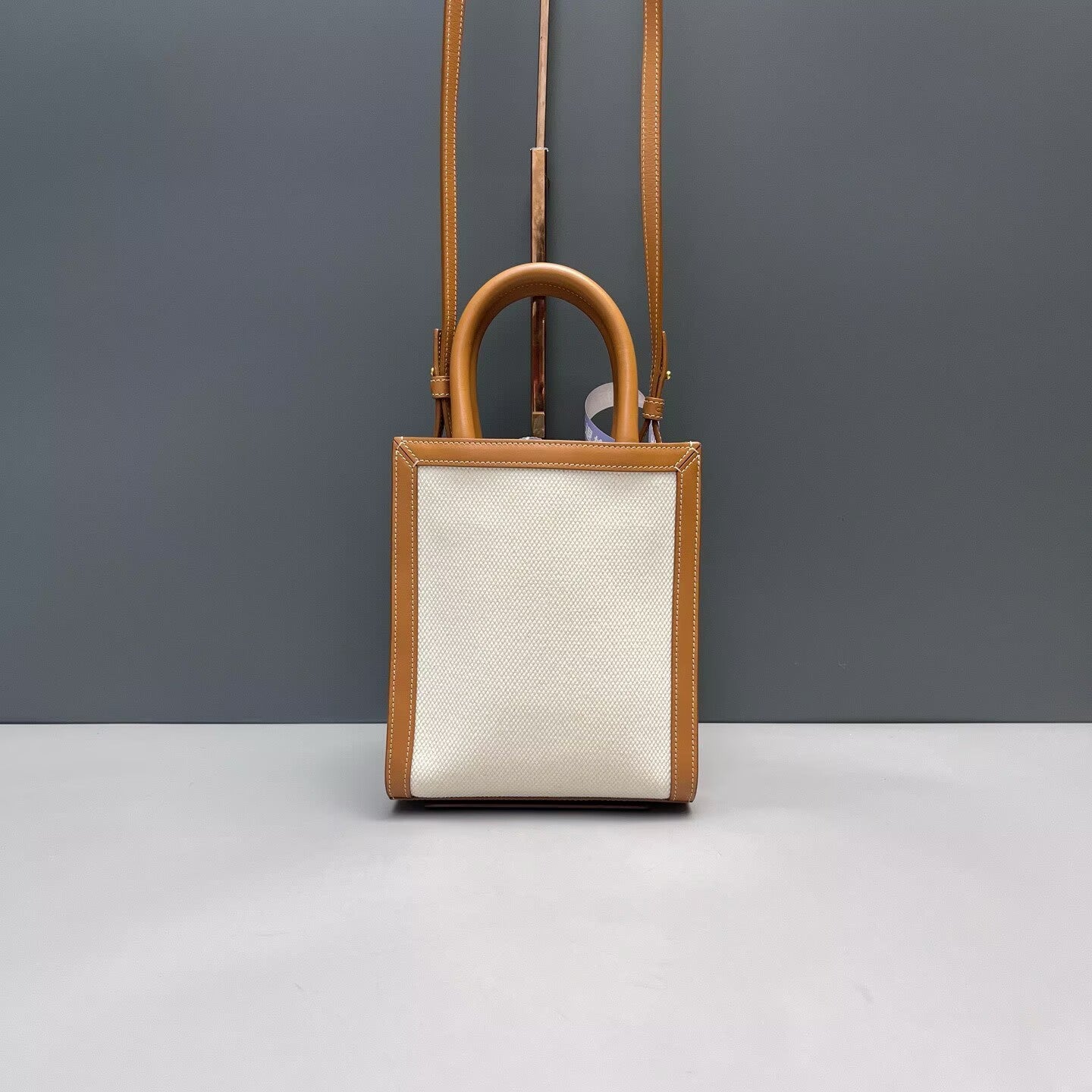 Celine - Cabas Mini Vertical Tote - Canvas with Leather trim - Beige and Brown - (mini)