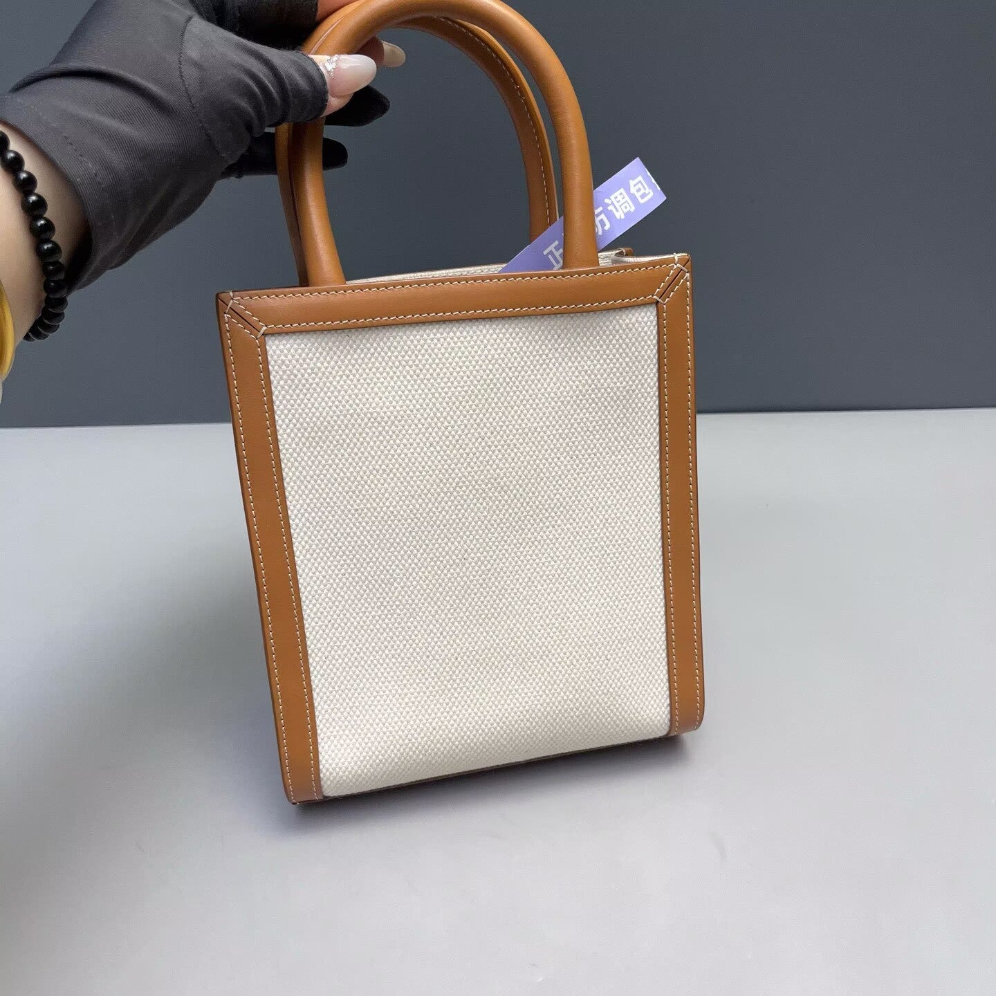 Celine - Cabas Mini Vertical Tote - Canvas with Leather trim - Beige and Brown - (mini)