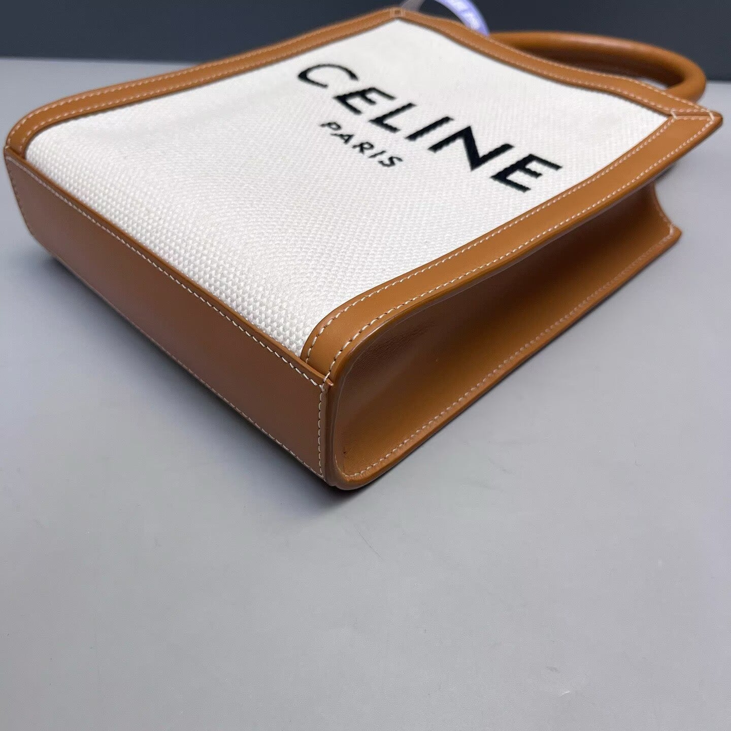 Celine - Cabas Mini Vertical Tote - Canvas with Leather trim - Beige and Brown - (mini)