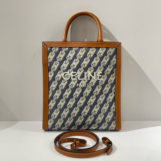 Celine - Cabas 'Music Score' Tote Bag - Denim and leather - Blue denim and brown leather with cream accents - (medium)
