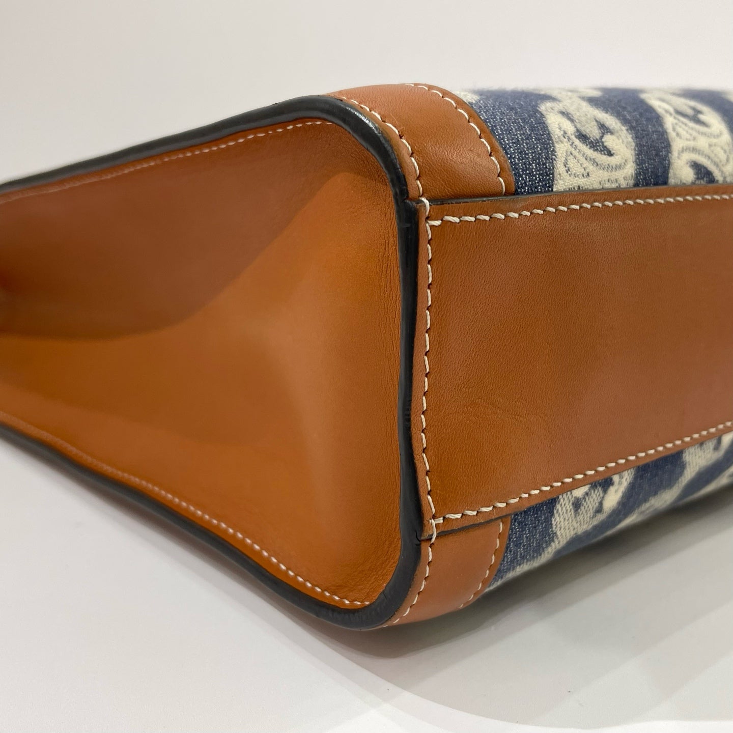 Celine - Cabas 'Music Score' Tote Bag - Denim and leather - Blue denim and brown leather with cream accents - (medium)