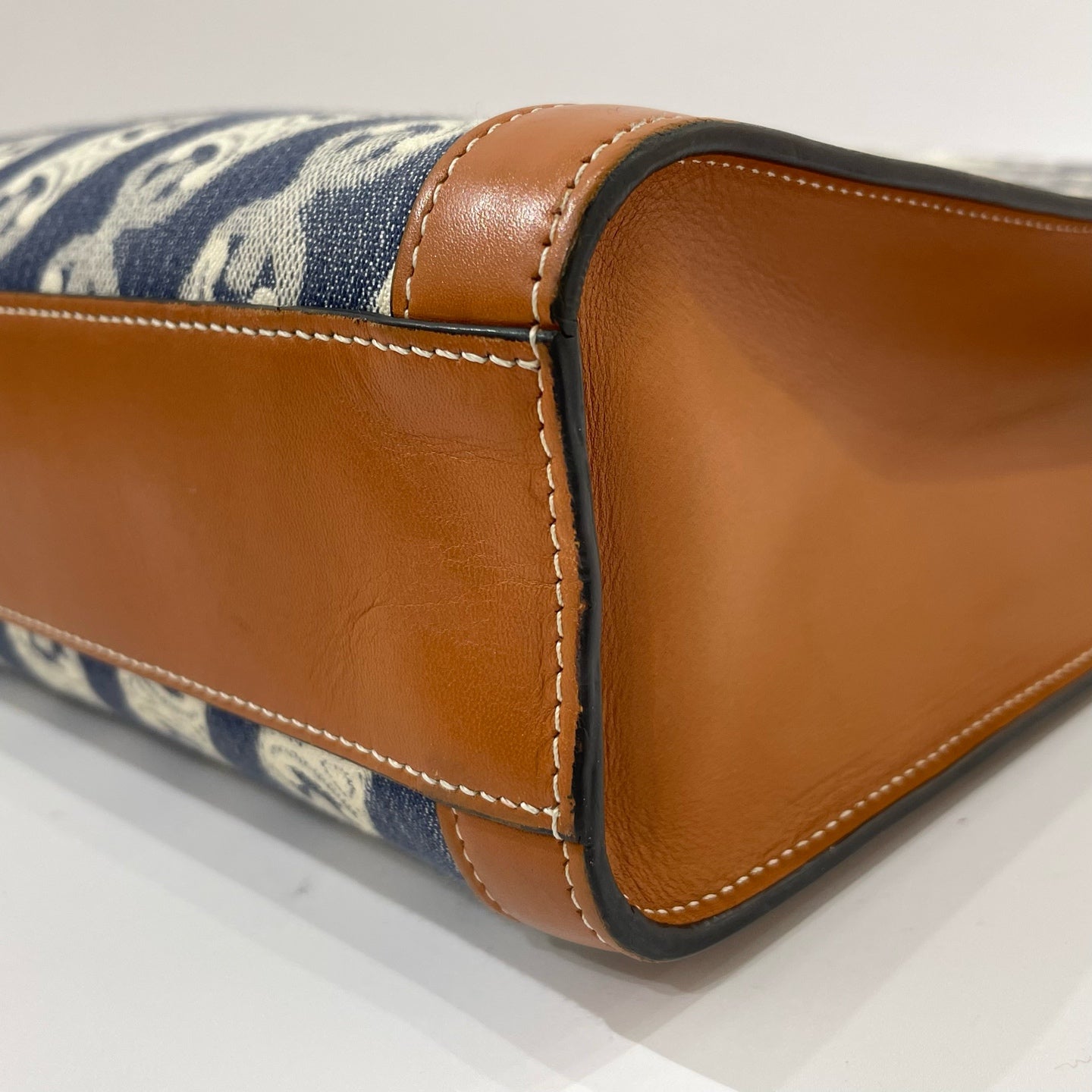 Celine - Cabas 'Music Score' Tote Bag - Denim and leather - Blue denim and brown leather with cream accents - (medium)