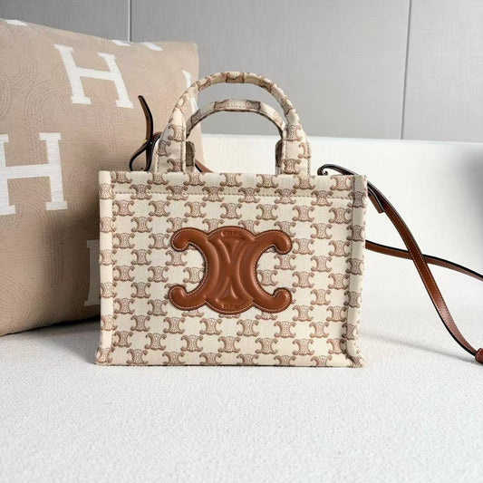 Celine - CABAS THAIS Tote Bag - Triomphe canvas with leather trim - Beige and Brown - (Small)