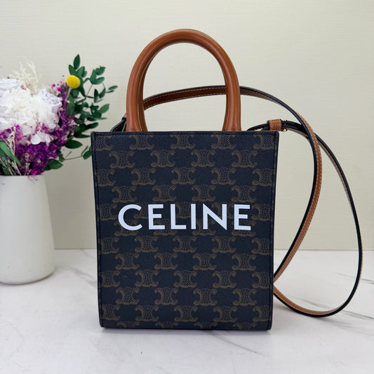Celine - Cabas Triomphe Tote - Triomphe coated canvas with calfskin leather trim - Brown - (small)