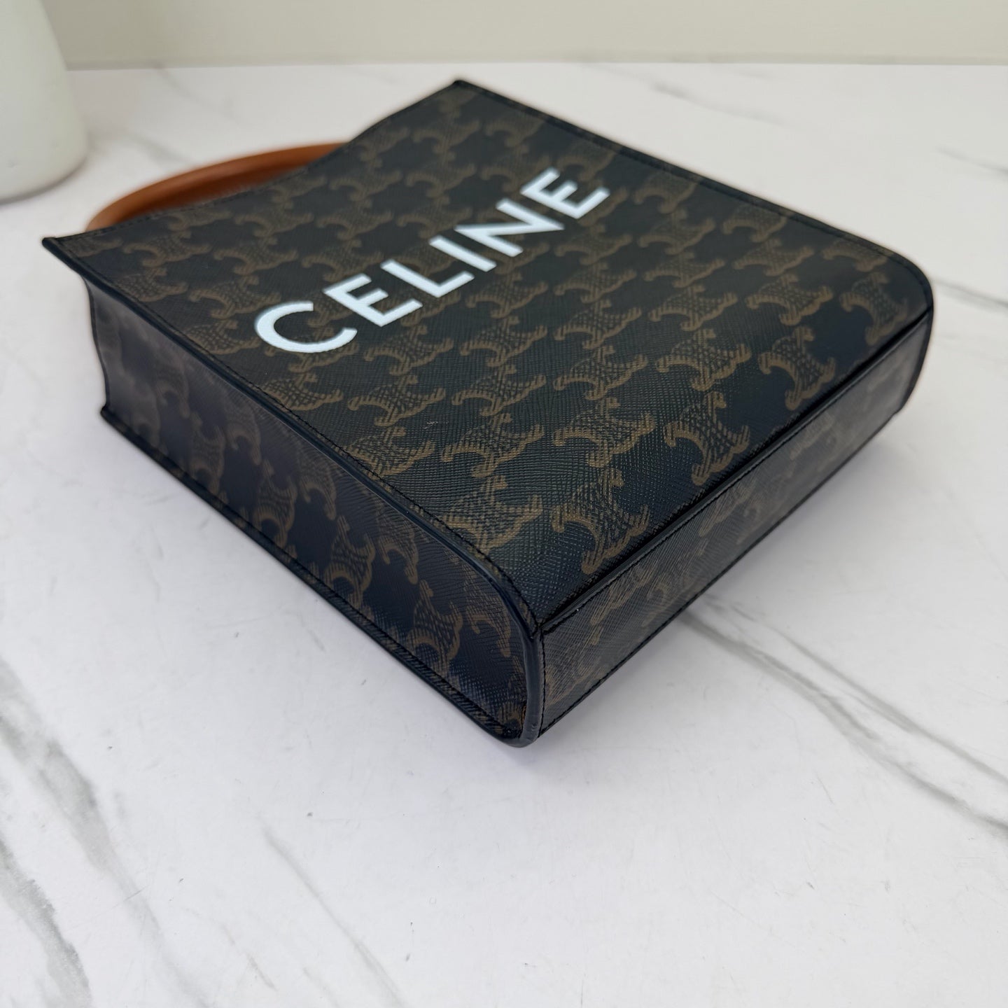 Celine - Cabas Triomphe Tote - Triomphe coated canvas with calfskin leather trim - Brown - (small)