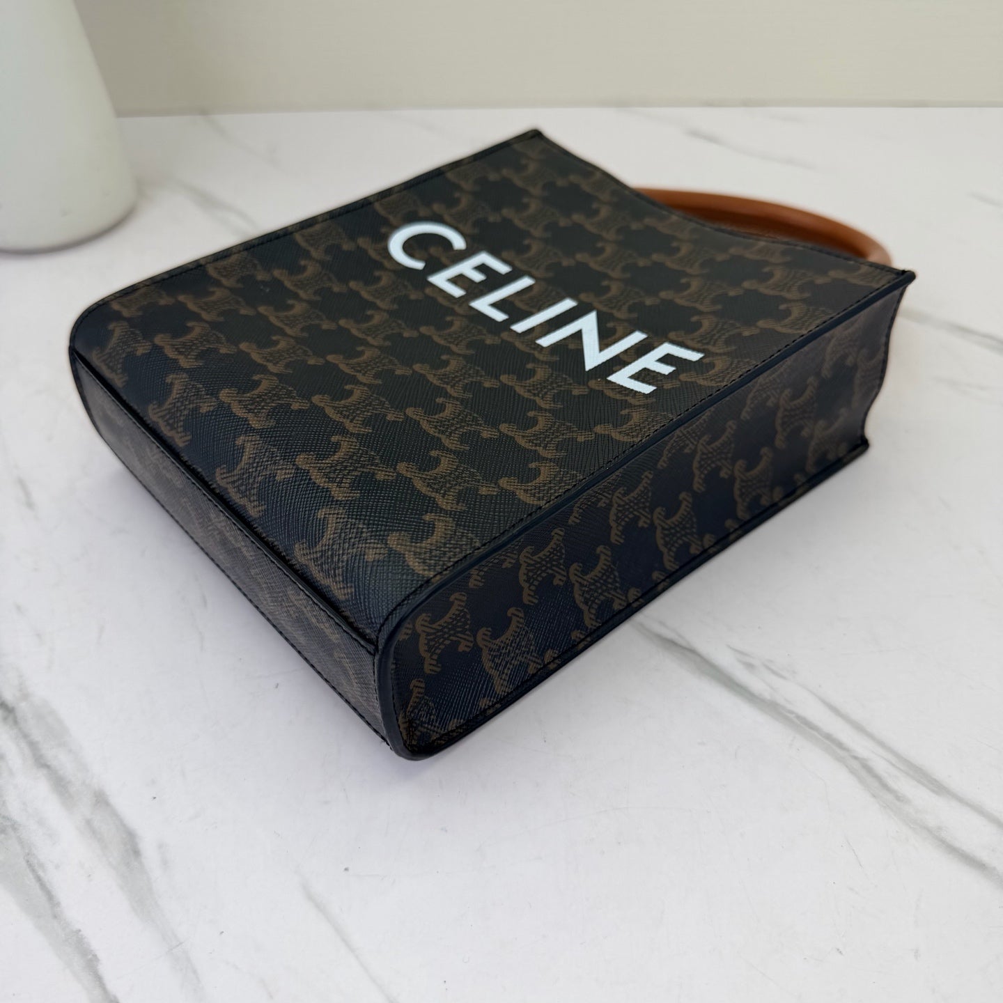 Celine - Cabas Triomphe Tote - Triomphe coated canvas with calfskin leather trim - Brown - (small)