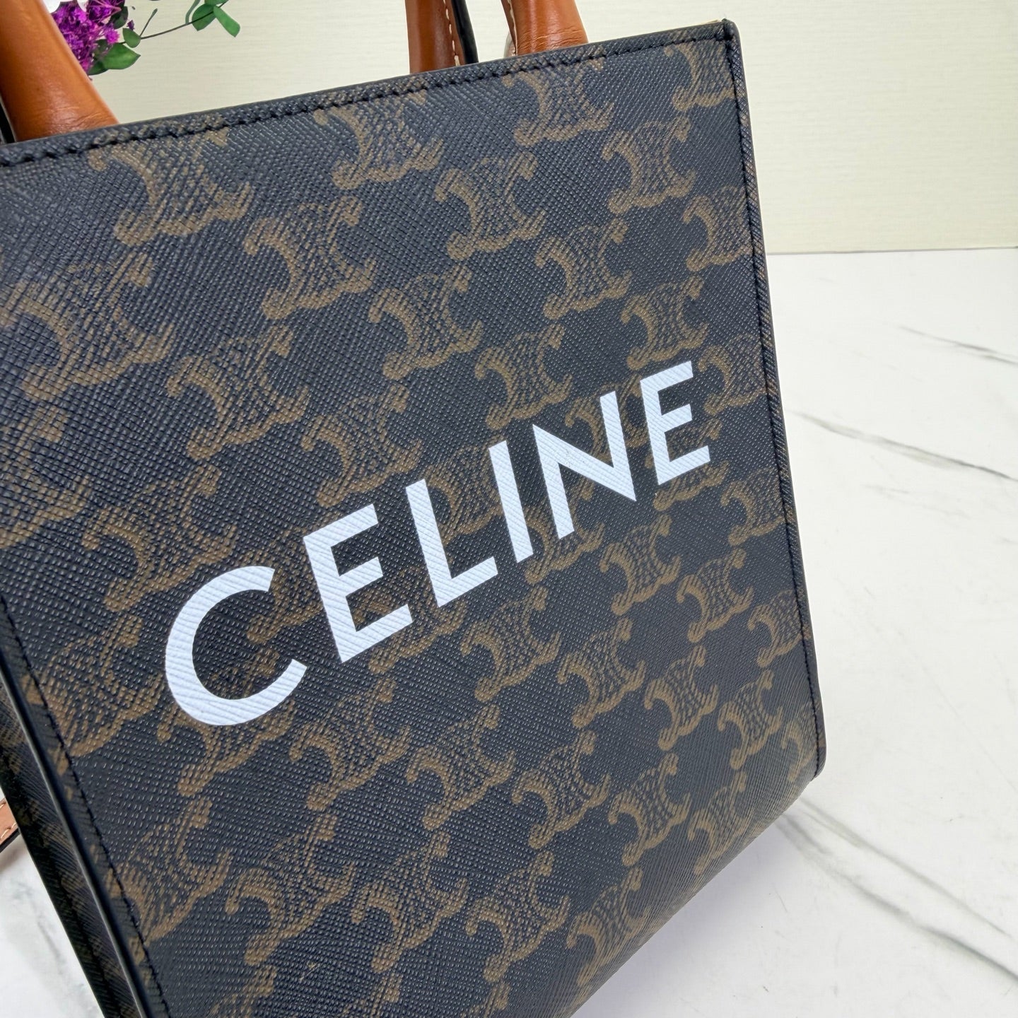 Celine - Cabas Triomphe Tote - Triomphe coated canvas with calfskin leather trim - Brown - (small)