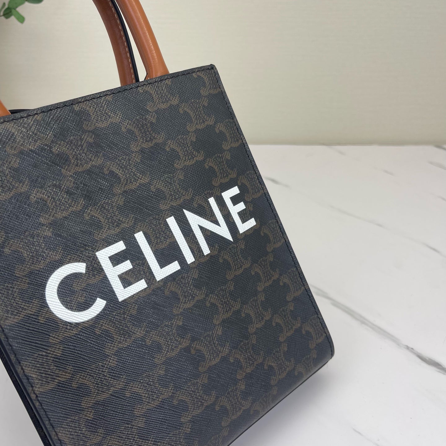 Celine - Cabas Triomphe Vertical Tote - Triomphe coated canvas and Leather - Dark Brown - (Small)