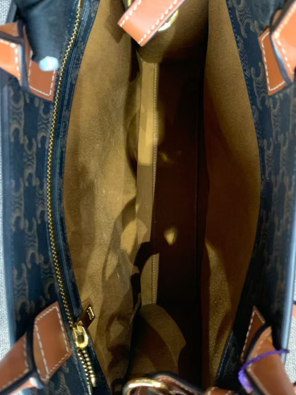 Celine - Cabas Vertical Bag - 65% Coated Canvas, 35% Calfskin leather - Brown with Tan leather trim - (Small)