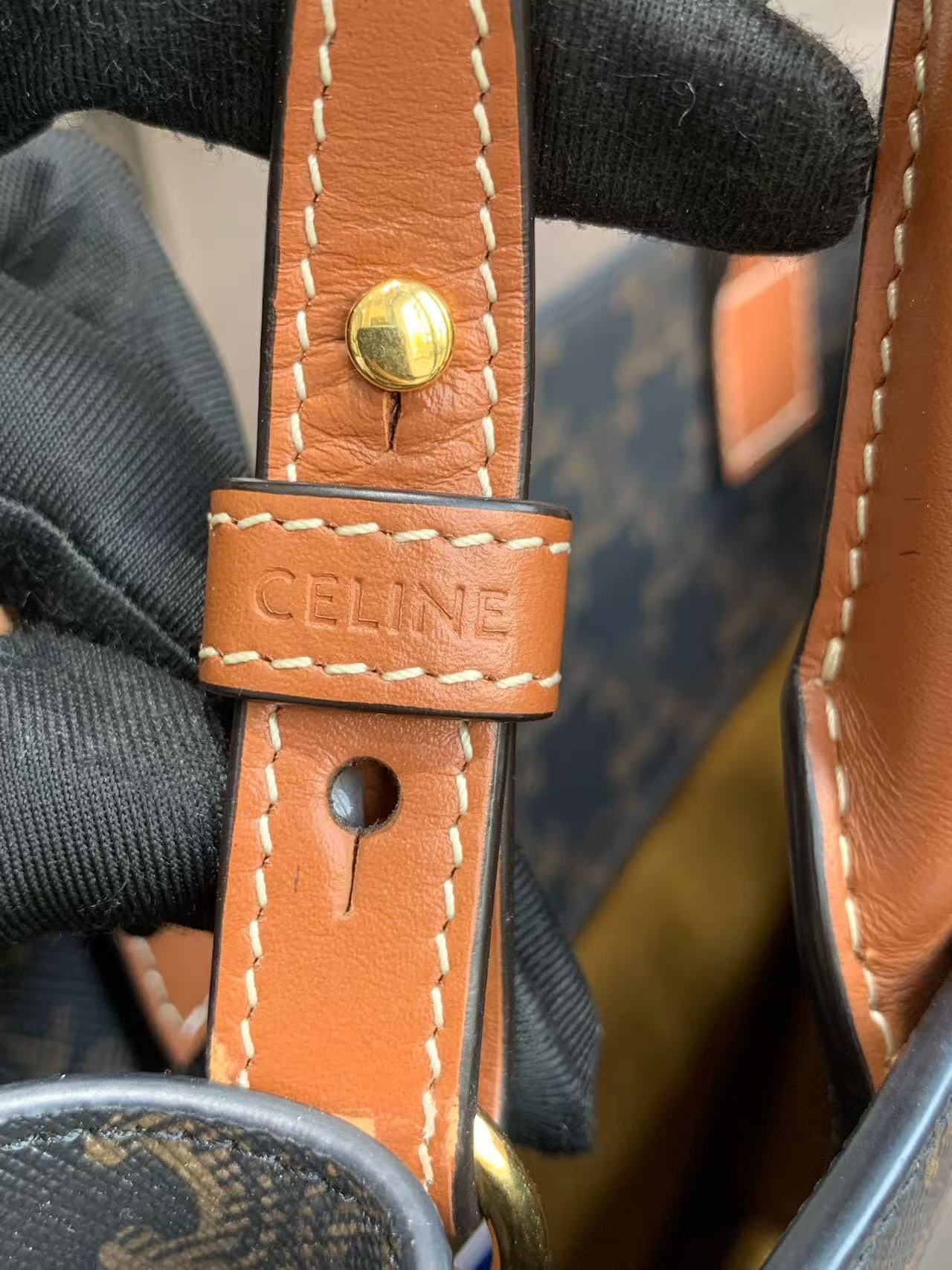 Celine - Cabas Vertical Bag - 65% Coated Canvas, 35% Calfskin leather - Brown with Tan leather trim - (Small)