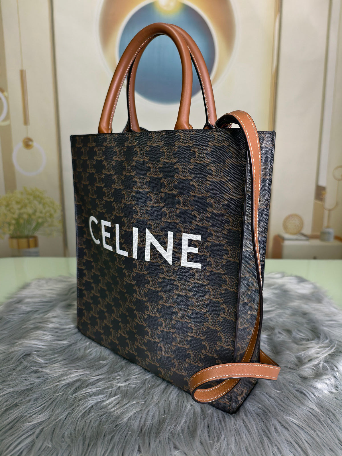 Celine - Cabas Vertical Triomphe Small - Cloth - Brown - (small)