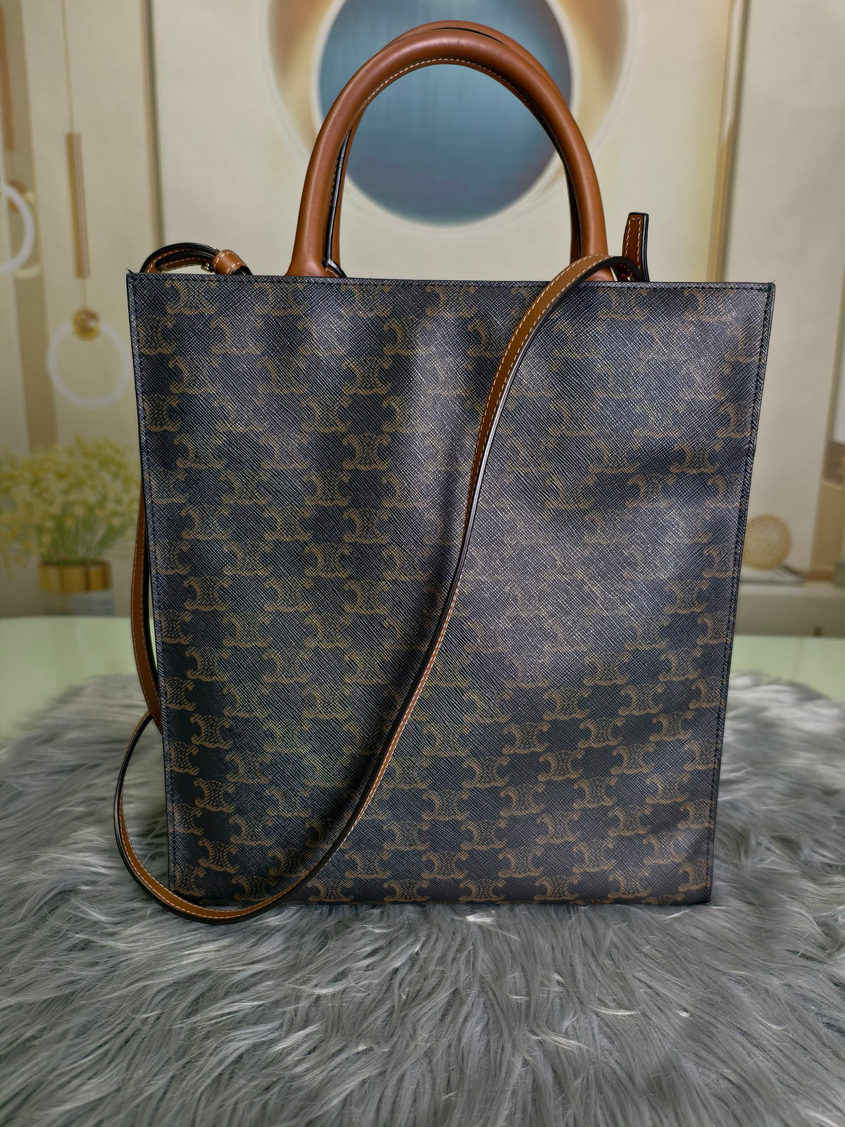 Celine - Cabas Vertical Triomphe Small - Cloth - Brown - (small)