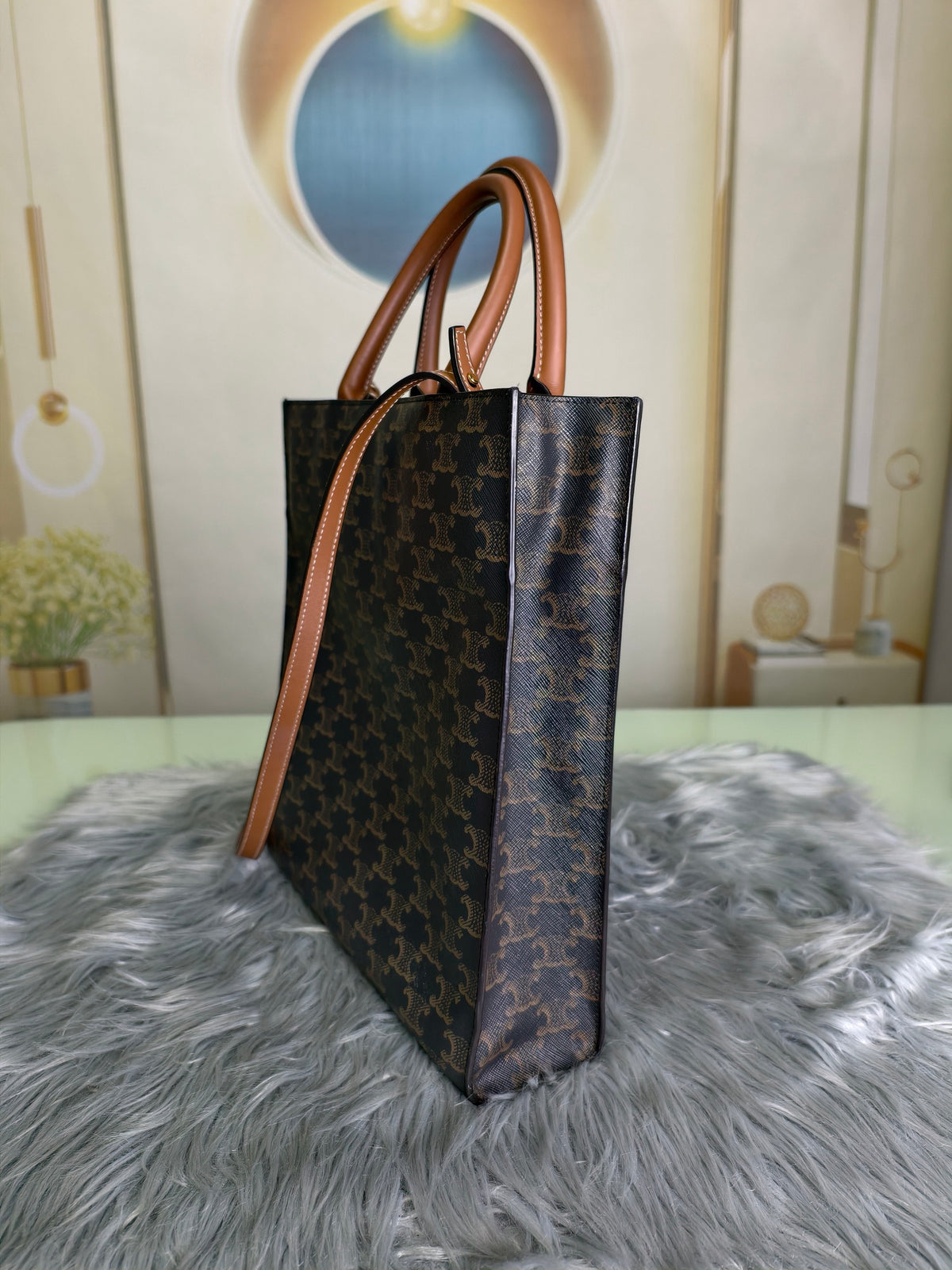 Celine - Cabas Vertical Triomphe Small - Cloth - Brown - (small)
