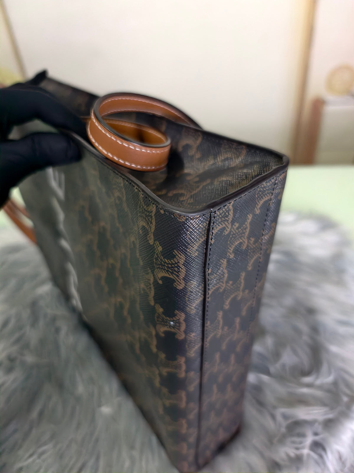 Celine - Cabas Vertical Triomphe Small - Cloth - Brown - (small)