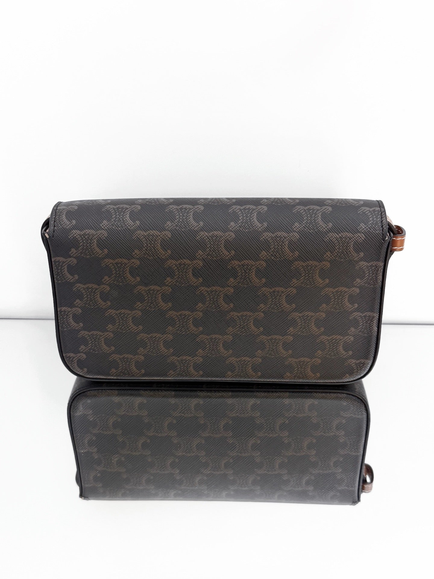 Celine - Claude Triomphe - Triomphe coated canvas with tan leather trim - Brown - (Small)