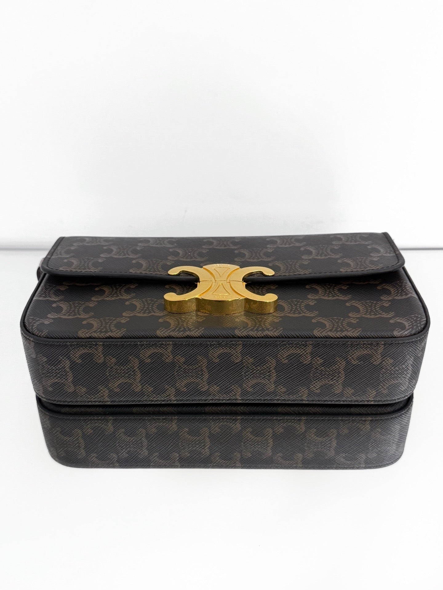 Celine - Claude Triomphe - Triomphe coated canvas with tan leather trim - Brown - (Small)