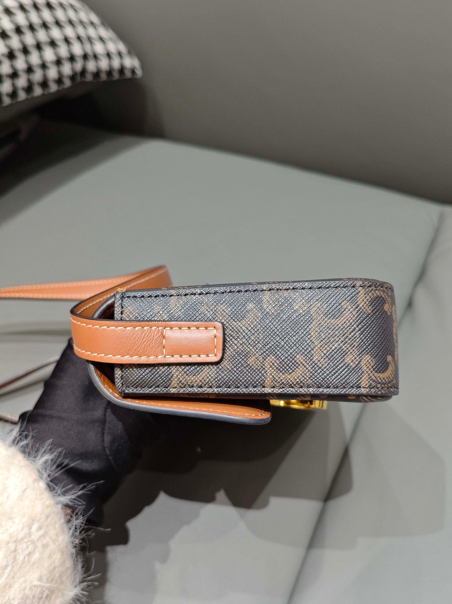 Celine - Claude Triomphe - Triomphe coated canvas with tan leather trim - Brown - (Small)