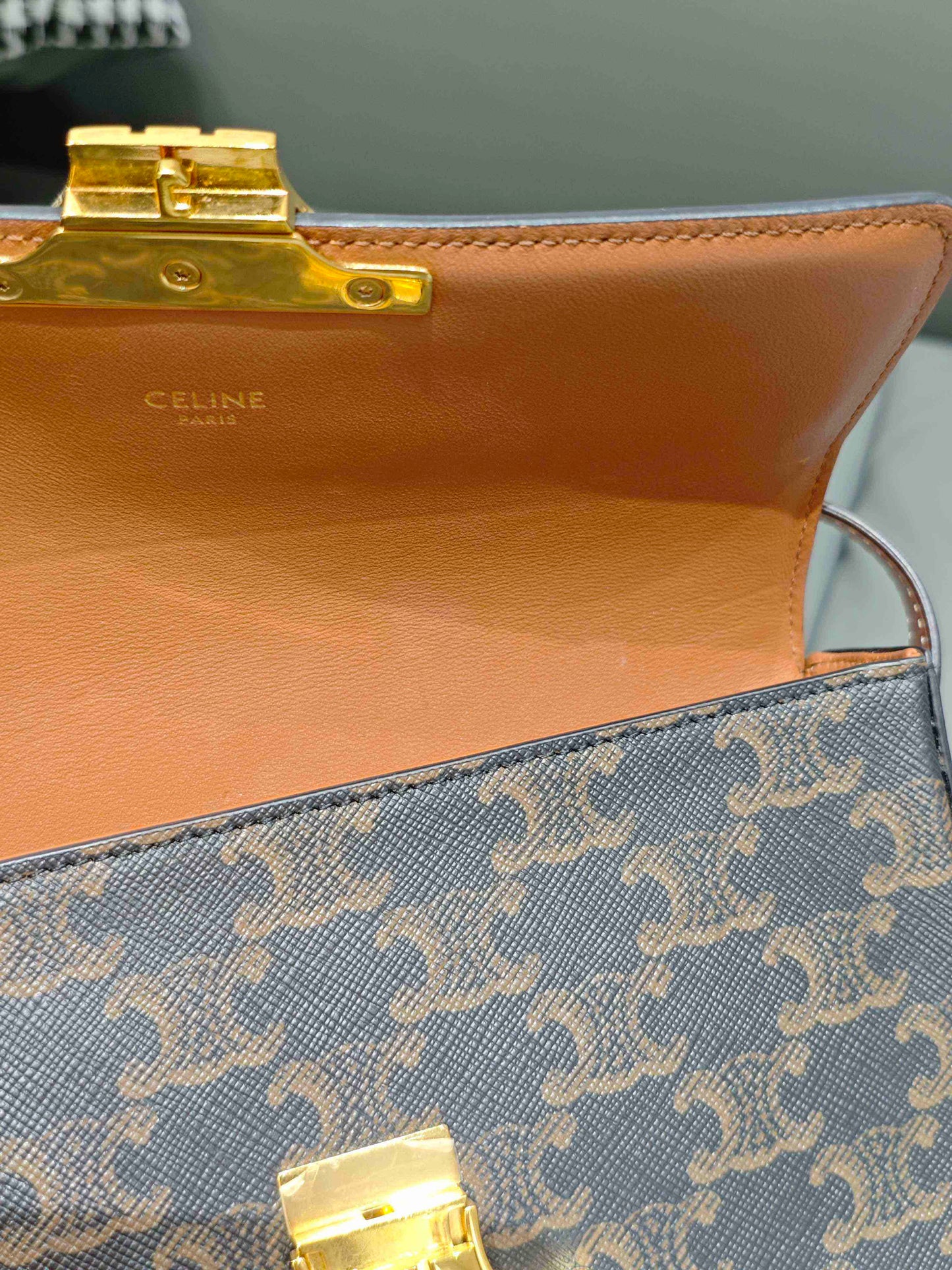 Celine - Claude Triomphe - Triomphe coated canvas with tan leather trim - Brown - (Small)