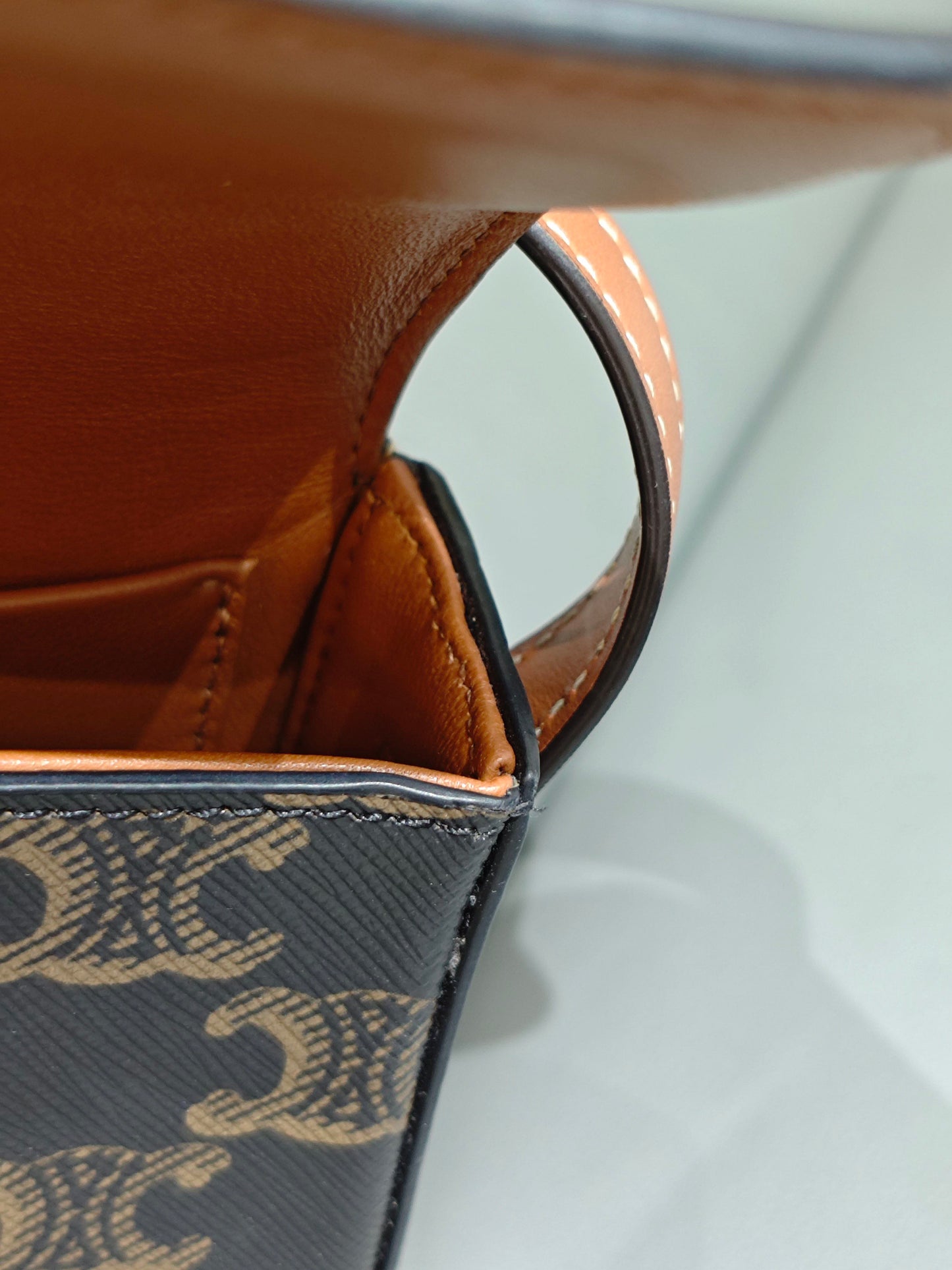 Celine - Claude Triomphe - Triomphe coated canvas with tan leather trim - Brown - (Small)