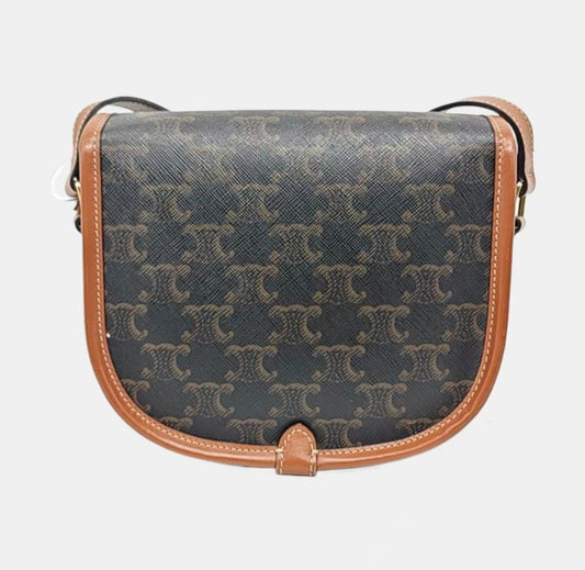 Celine - FOLCO Medium Triomphe Canvas Shoulder Bag - PVC coated canvas with leather trim - Brown - (medium)
