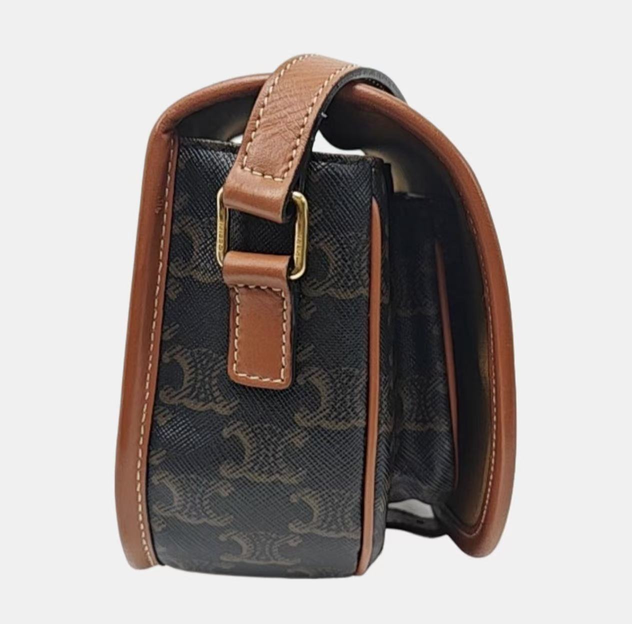 Celine - FOLCO Medium Triomphe Canvas Shoulder Bag - PVC coated canvas with leather trim - Brown - (medium)