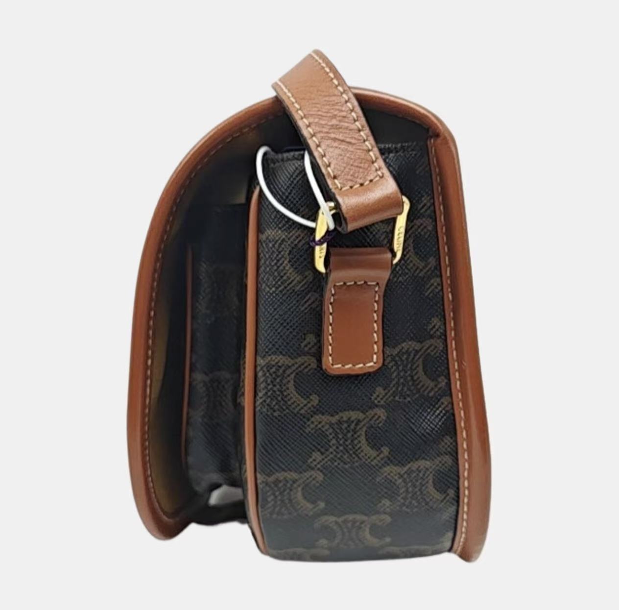 Celine - FOLCO Medium Triomphe Canvas Shoulder Bag - PVC coated canvas with leather trim - Brown - (medium)