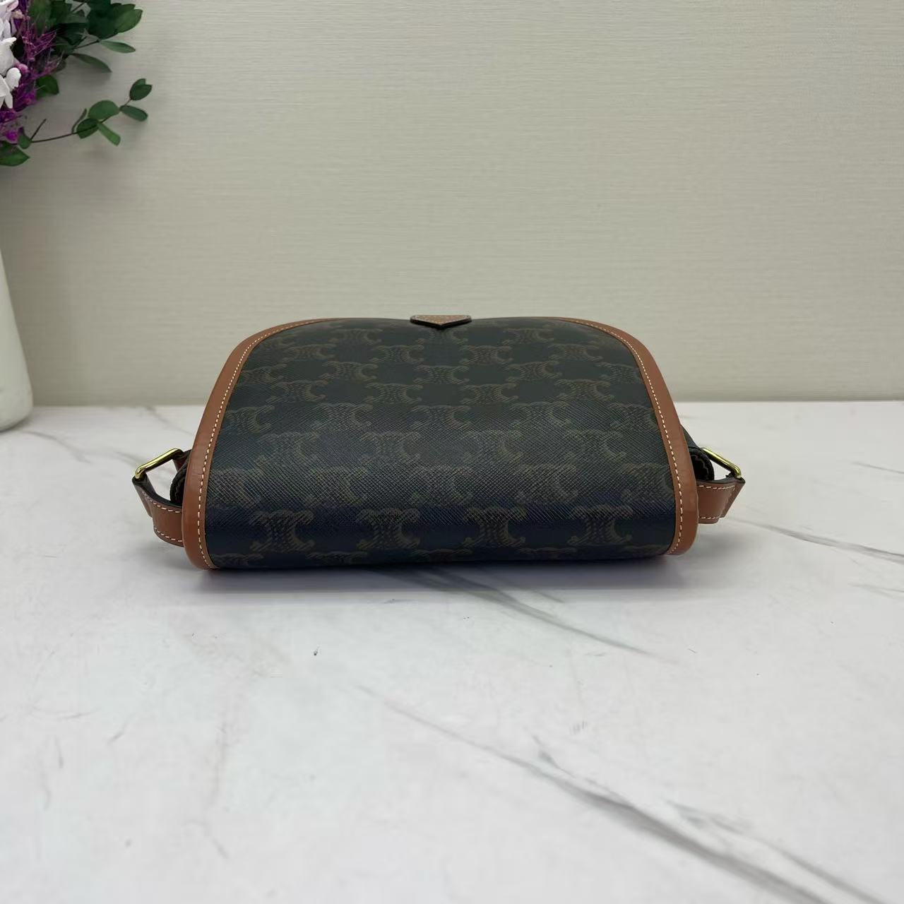 Celine - Folco - Triomphe canvas with calfskin leather trim - Brown - (small)