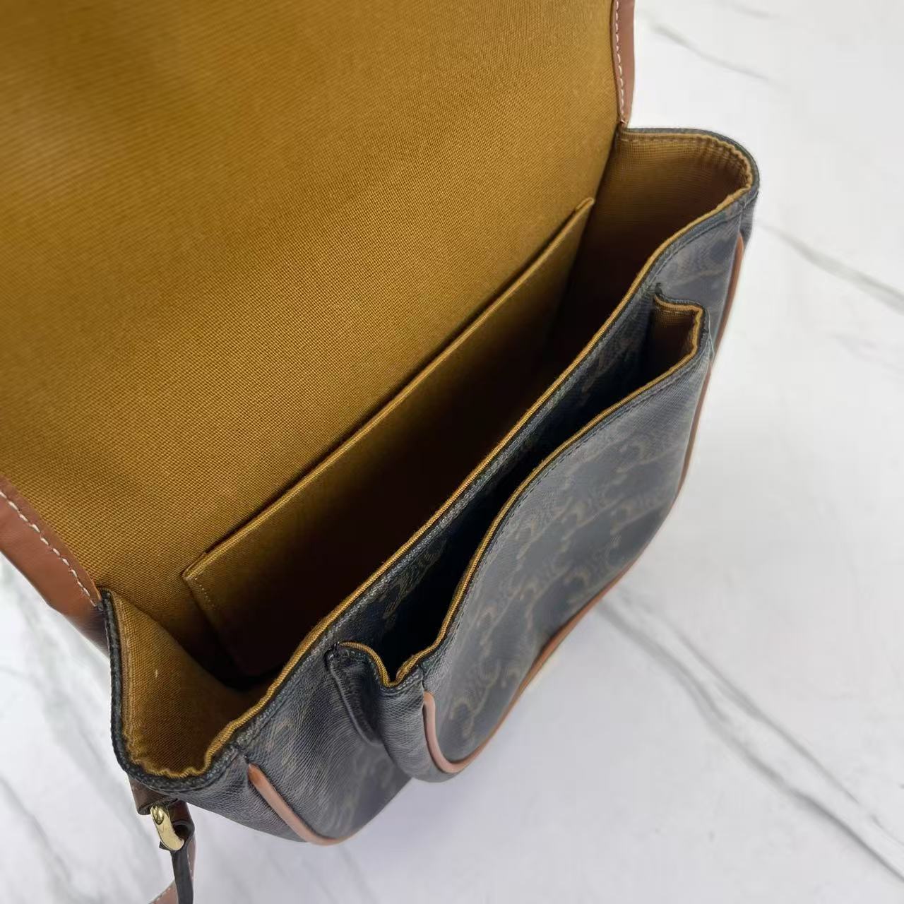 Celine - Folco - Triomphe canvas with calfskin leather trim - Brown - (small)