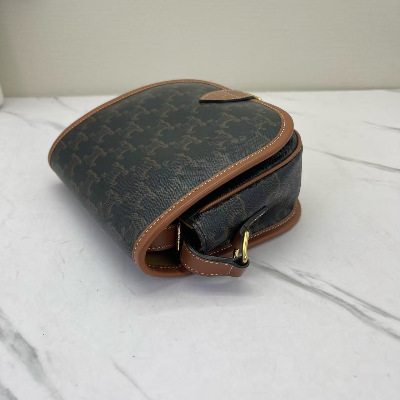 Celine - Folco - Triomphe canvas with calfskin leather trim - Brown - (small)