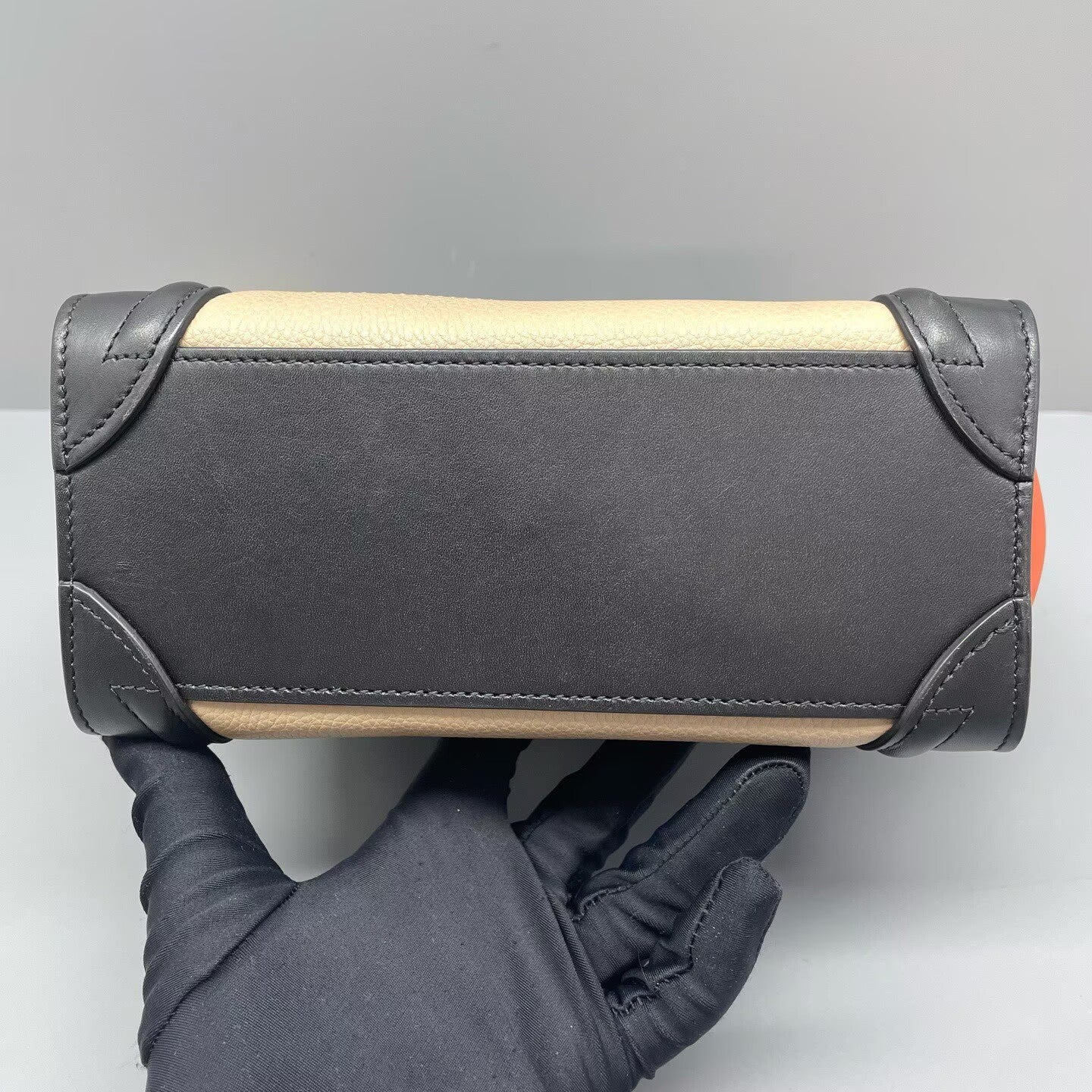 Celine - Luggage Nano - Grained calfskin leather and suede - Multicolour (Beige, Black, Orange) with Gold-Tone Hardware - (mini)