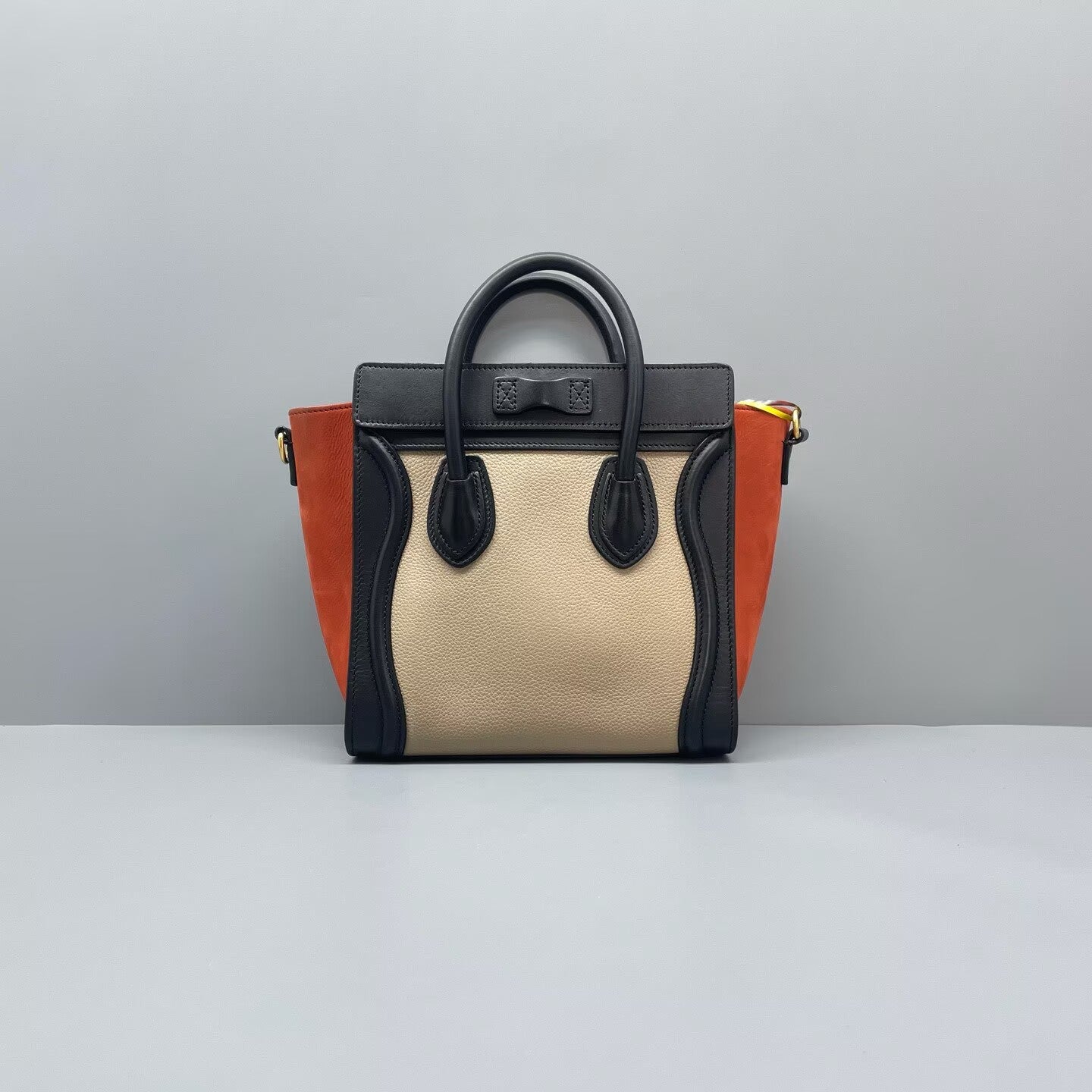 Celine - Luggage Nano - Grained calfskin leather and suede - Multicolour (Beige, Black, Orange) with Gold-Tone Hardware - (mini)