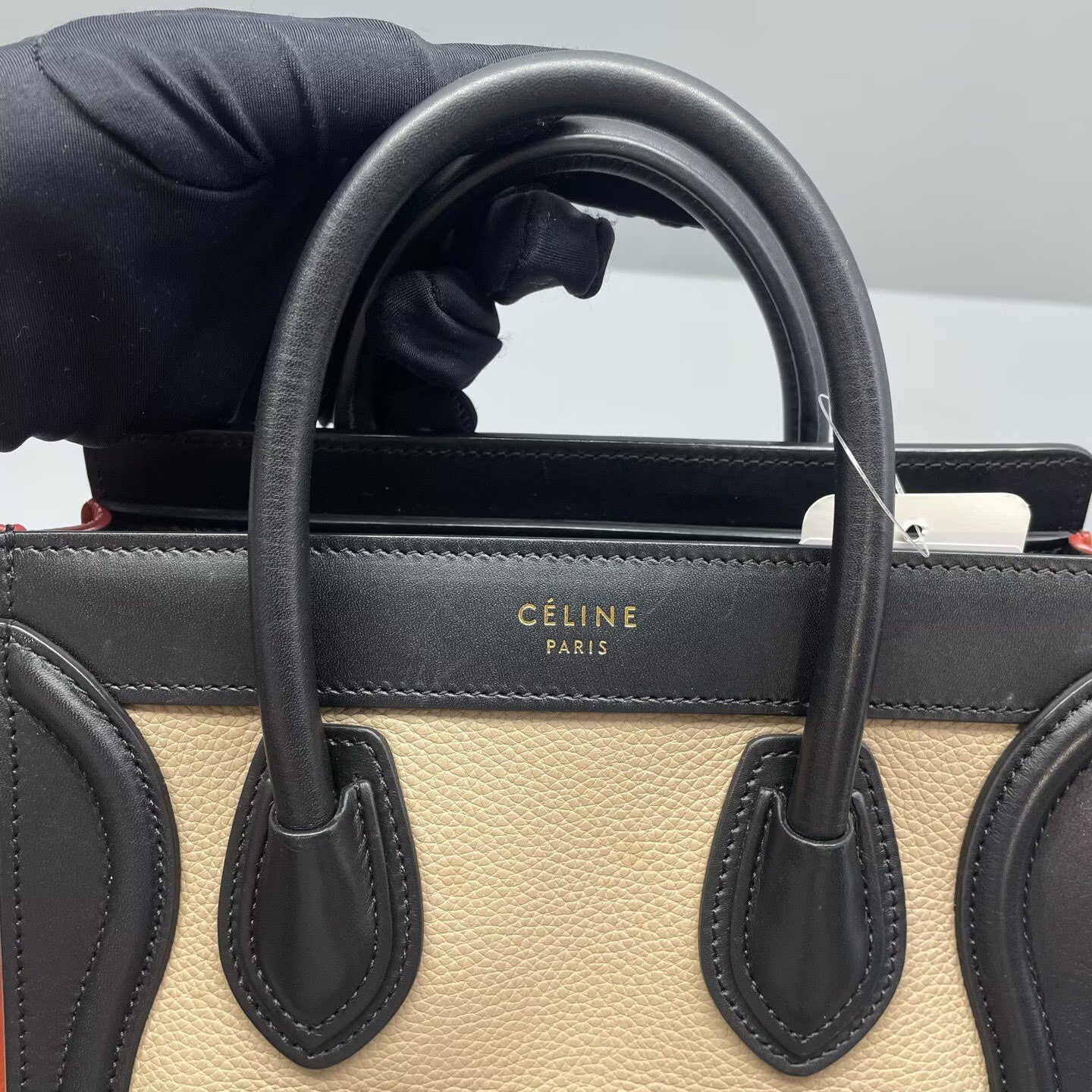 Celine - Luggage Nano - Grained calfskin leather and suede - Multicolour (Beige, Black, Orange) with Gold-Tone Hardware - (mini)