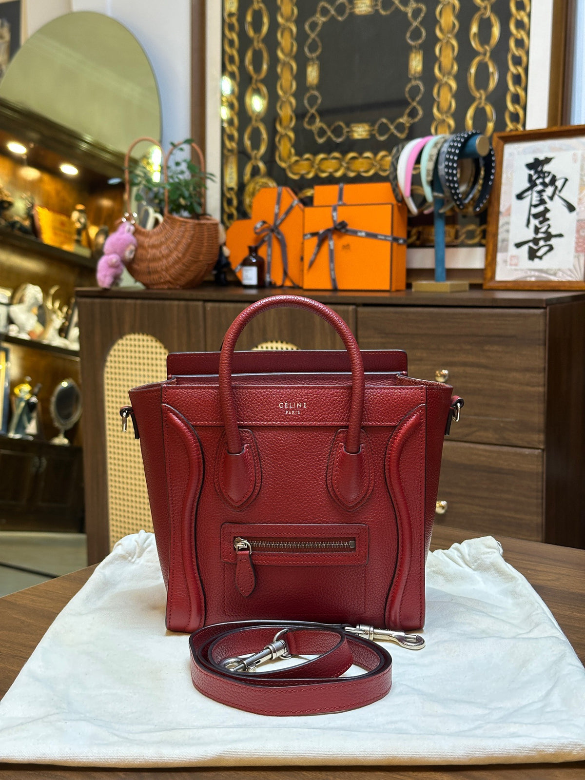 Celine - Luggage Nano - Leather - Burgundy - (nano)