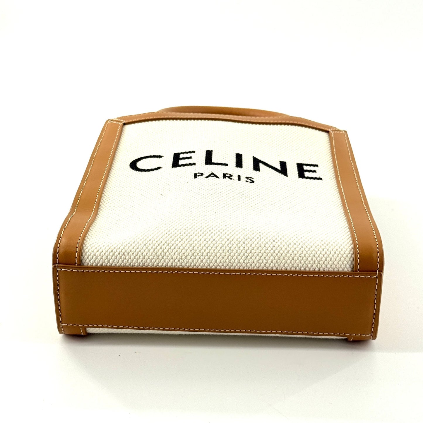 Celine - Mini Vertical Cabas Tote - Canvas with Leather trim - White canvas with Tan leather trim - (mini)
