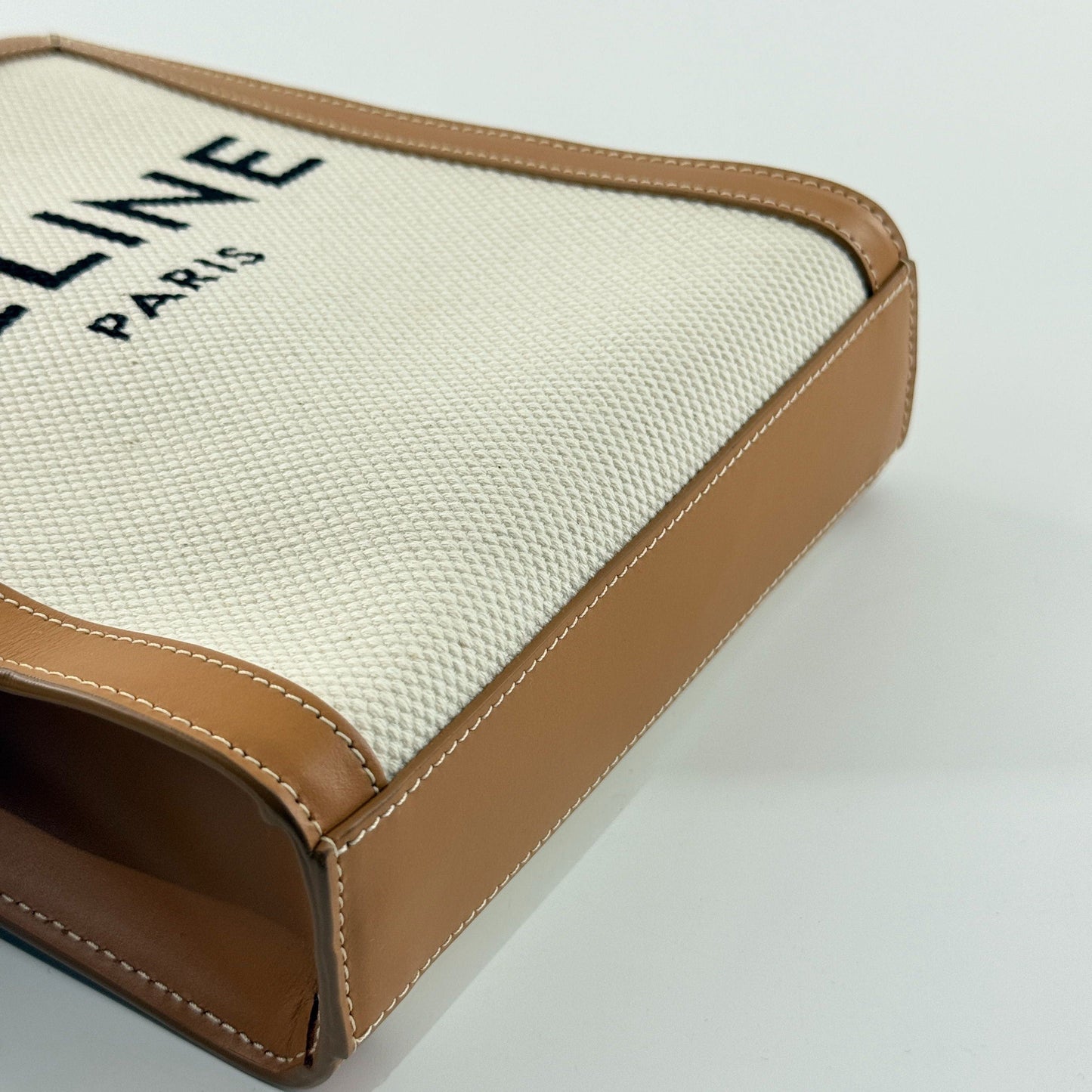 Celine - Mini Vertical Cabas Tote - Canvas with Leather trim - White canvas with Tan leather trim - (mini)