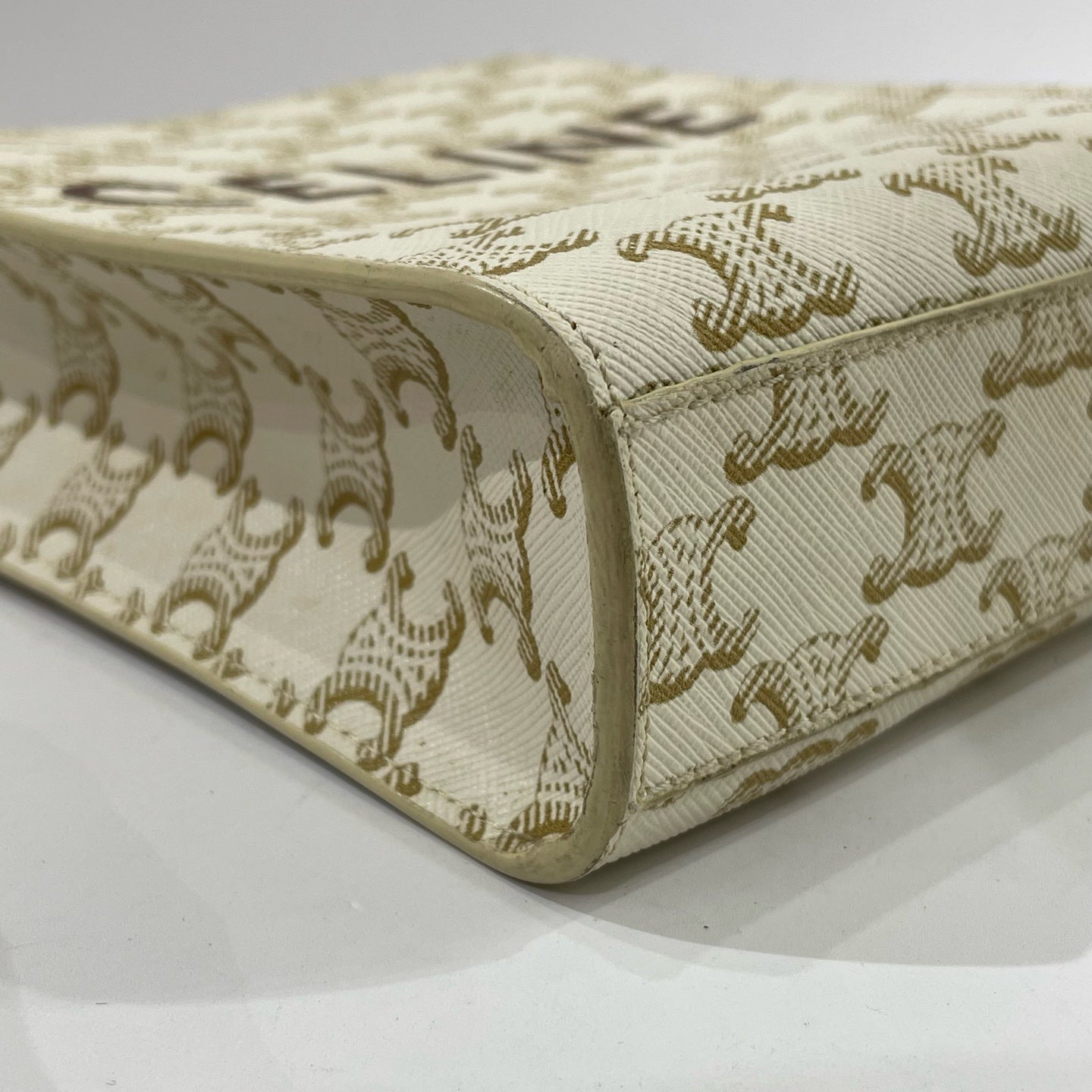 Celine - Mini Vertical Cabas - Triomphe Canvas with Calfskin Leather Trim - White with Brown Accents - (mini)