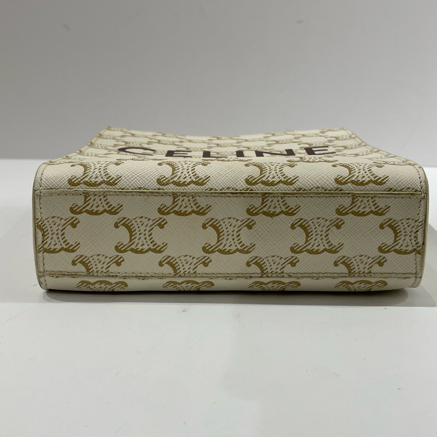 Celine - Mini Vertical Cabas - Triomphe Canvas with Calfskin Leather Trim - White with Brown Accents - (mini)