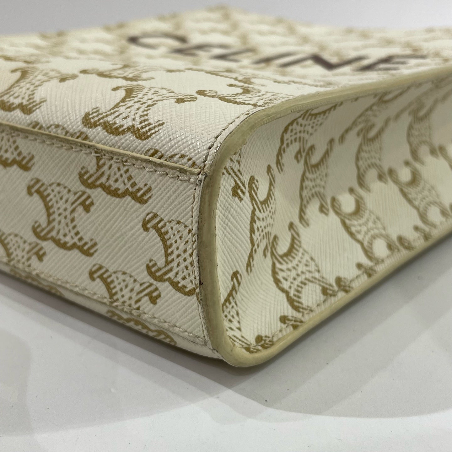Celine - Mini Vertical Cabas - Triomphe Canvas with Calfskin Leather Trim - White with Brown Accents - (mini)