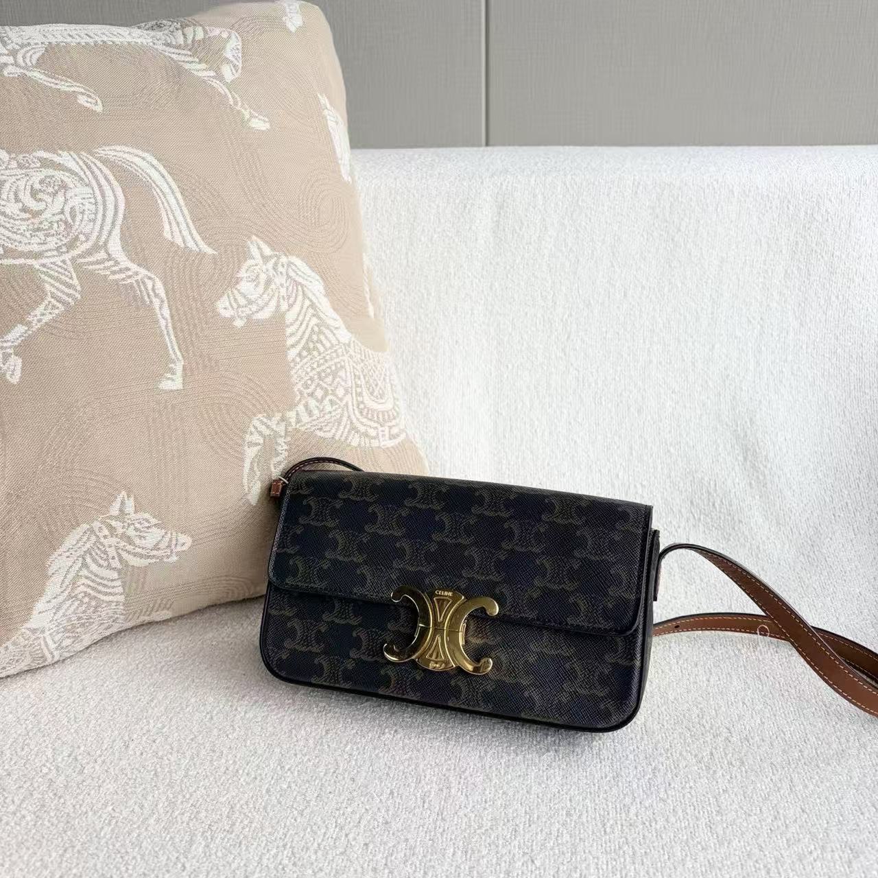 Celine - Other - Triomphe Canvas with leather trim - Brown with Gold-Tone Hardware - (mini)