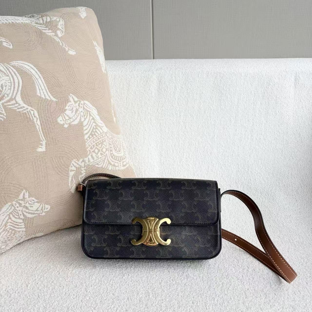 Celine - Other - Triomphe Canvas with leather trim - Brown with Gold-Tone Hardware - (mini)