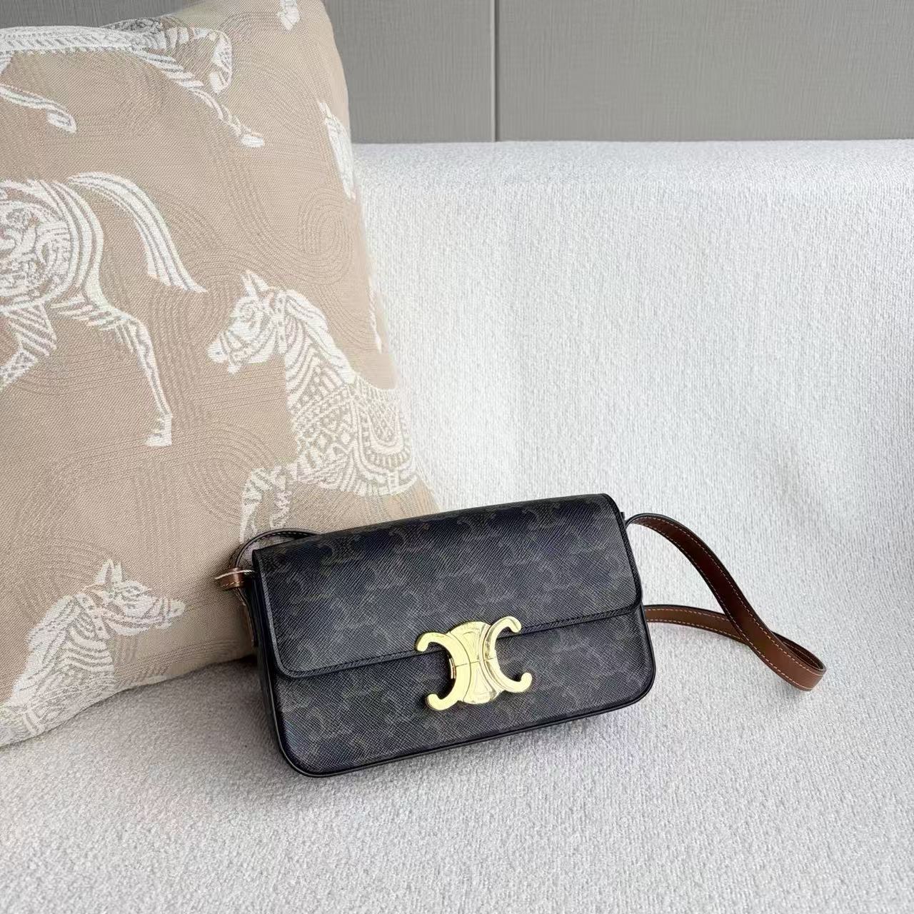 Celine - Other - Triomphe Canvas with leather trim - Brown with Gold-Tone Hardware - (mini)