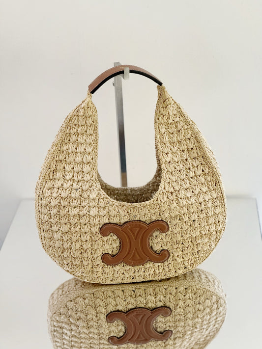 Celine - PANIER HOBO - Wicker and leather - Beige with brown accents - (medium)