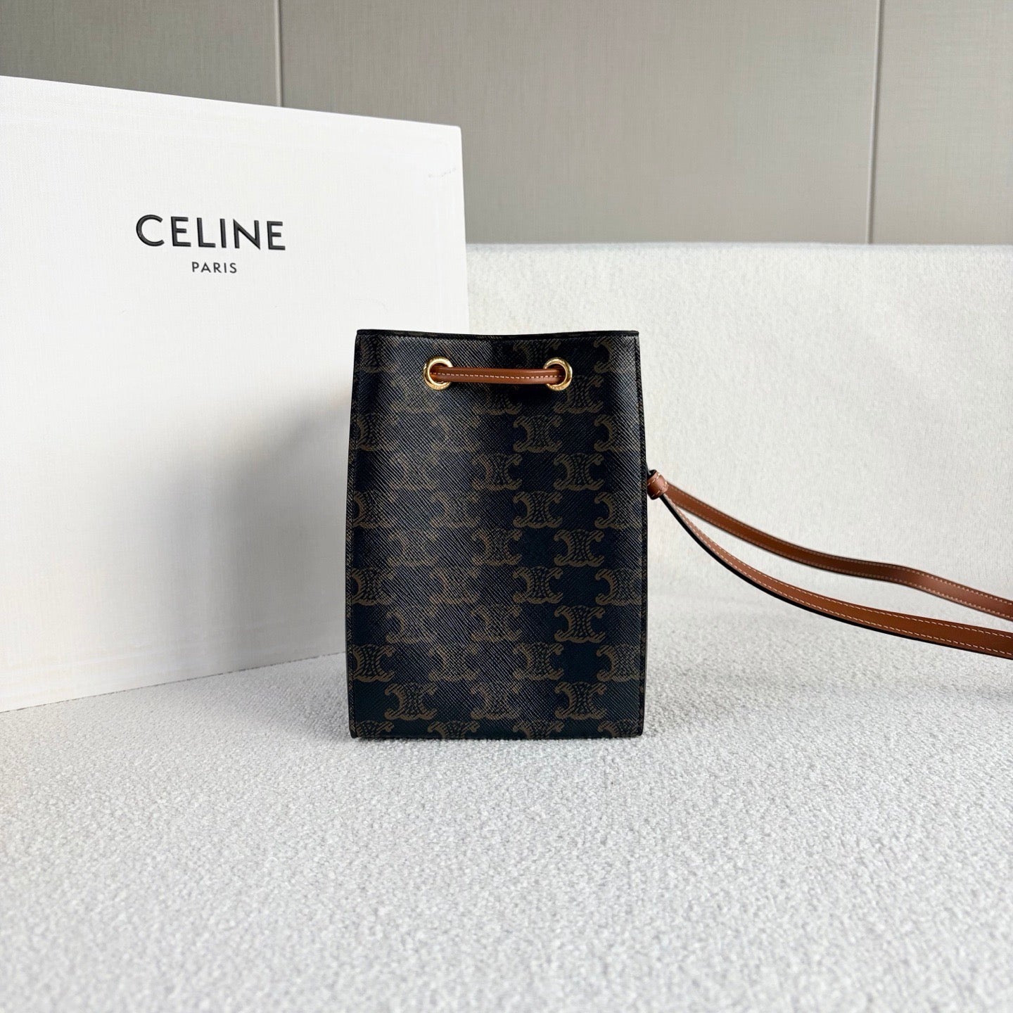 Celine - Sailor Bucket Bag - Triomphe coated canvas with calfskin leather trim - Brown - (Small)